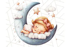 Sleeping Baby on Moon PNG, Cute Night Sky Baby Clipart Png Product Image 4