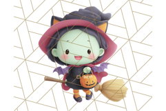 Kawaii Halloween Clipart Cute Kids and Candy Elements Png Product Image 4