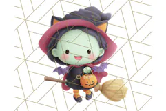Kawaii Halloween Clipart Cute Kids and Candy Elements Png Product Image 4