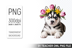 Cute Floral Dog, Animal Sublimation Clipart PNG Product Image 1