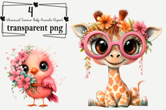 Whimsical Summer Baby Animals Clipart Watercolor PNG Product Image 1