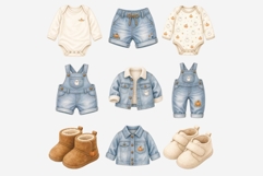 Watercolor Halloween Baby Outfit Clipart PNG, Denim Baby Product Image 2