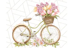 Bicycle with Flowers PNG, Pastel Spring Floral Bike Clipart Product Image 4