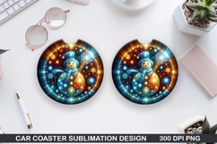 Snowman Car Coaster Sublimation|Christmas Coaster PNG Design Product Image 1