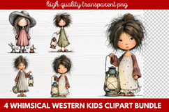 4 Whimsical Western Kids Clipart | Cute Cowboy &amp; Cowgirl PNG Product Image 1