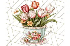 Vintage Floral Teacup Clipart PNG, Blooming Teacups Clip Art Product Image 4
