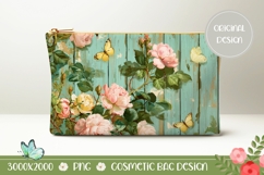 Pink Roses Cosmetic Bag PNG, Butterfly Cosmetic Bag Product Image 1