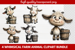 4 Whimsical Farm Animal Clipart | Cute Farm Animals PNG Set Product Image 1