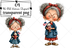 Whimsical July 4th Old Women Clipart Watercolor PNG Product Image 1