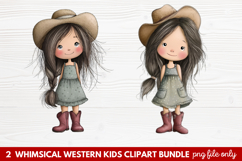 2 Whimsical Western Kids Clipart | Cute Cowboy &amp; Cowgirl PNG Product Image 1