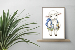 Cute Lamb with Backpack Holding Books Watercolor PNG Product Image 2