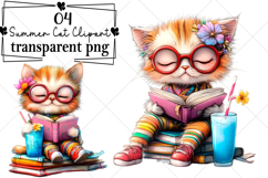 Whimsical Summer Cat Clipart Watercolor PNG Product Image 1