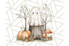 Watercolor Halloween Cottage Clipart, Ghosts &amp; Pumpkins Png Product Image 4