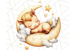 Sleeping Baby Animals PNG, Moon and Stars Nursery Clipart Product Image 4