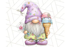 Ice Cream Gnome Clipart PNG Summer Dessert Art, Summer Gnome Product Image 4