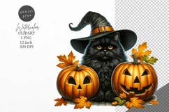 Halloween clipart, Black cat clipart, Autumn clipart Product Image 1