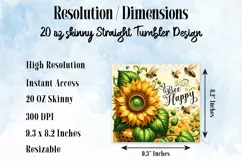 Bee Happy Sunflower 20oz Tumbler Wrap Sublimation Product Image 2
