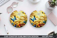 Flower Car Coaster Sublimation| Summer Coaster PNG Design Product Image 1