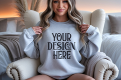 Ash Gildan 18000 Sweatshirt Mockup,G18000 Crewneck Sweatshir Product Image 1