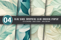 Teal Sage Tropical Leaf Digital Paper Product Image 1