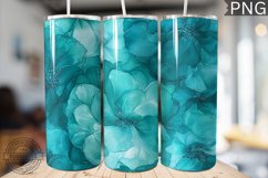Teal Alcohol Ink Flower Tumbler Wrap -High Quality 300 Dpi Product Image 1