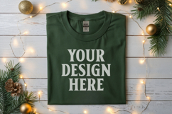 Gildan 5000 Forest Green Folded Christmas Mockup, G5000 mock Product Image 1