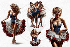 French Cancan cabaret Girl Clipart set, Burlesque woman Product Image 5