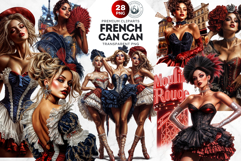 French Cancan cabaret Girl Clipart set, Burlesque woman Product Image 1