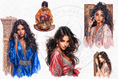 Moroccan Women in Caftan Clipart Set, Oriental arabic girl Product Image 4