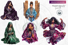 Moroccan Women in Caftan Clipart Set, Oriental arabic girl Product Image 6