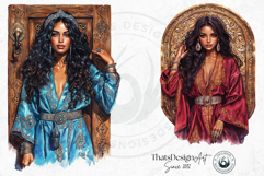 Moroccan Women in Caftan Clipart Set, Oriental arabic girl Product Image 8