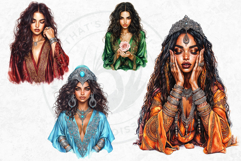 Moroccan Women in Caftan Clipart Set, Oriental arabic girl Product Image 9