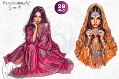 Moroccan Women in Caftan Clipart Set, Oriental arabic girl Product Image 10
