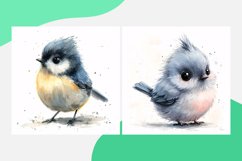 Cute Titmouse Bird Baby Watercolor illustration Set 4 Product Image 2