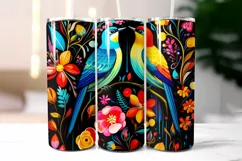 Folk Birds with Flowers Tumbler Wrap Sublimation Product Image 2