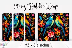 Folk Birds with Flowers Tumbler Wrap Sublimation Product Image 1