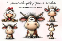 Whimsical Quirky Farm Animals Clipart PNG Product Image 1