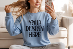 Light Blue Gildan 18000 Sweatshirt Mockup,G18000 Crewneck Product Image 1