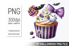 Cupcake With A Halloween Ghost, Halloween Clipart PNG File Product Image 1