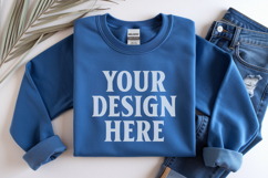 Indigo Blue Gildan 18000 Folded Flat Lay Mockups Product Image 1