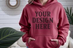 Red Gildan 18500 Hoodie Mockup, G18000 Hoodie Model mockup Product Image 1