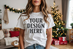 Bella Canvas 3001 White Christmas Shirt Mockup, Trandy Product Image 1
