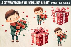 Cute Watercolor Valentines Day Clipart PNG Product Image 1