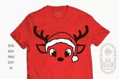 Christmas SVG - Reindeer SVG , Cute reindeer with Santa hat Product Image 3