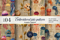 Embroidered Jute digital paper | Jellyfish pattern Product Image 1
