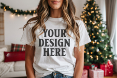 Bella Canvas 3001 White Christmas Shirt Mockup, Trandy Product Image 1