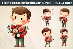 Cute Watercolor Valentines Day Clipart PNG Product Image 1
