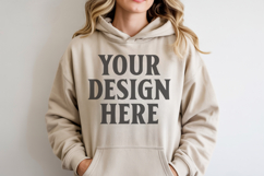 Sand Gildan 18500 Hoodie Sweatshirt Mockup, 185 mock-up Product Image 1