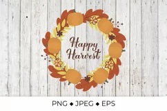 Happy Harvest Autumn Quote. Wreath of Fall Leaves Product Image 1