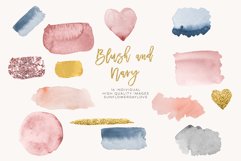 Blush &amp; Navy Watercolor Gold design clipart Product Image 3
